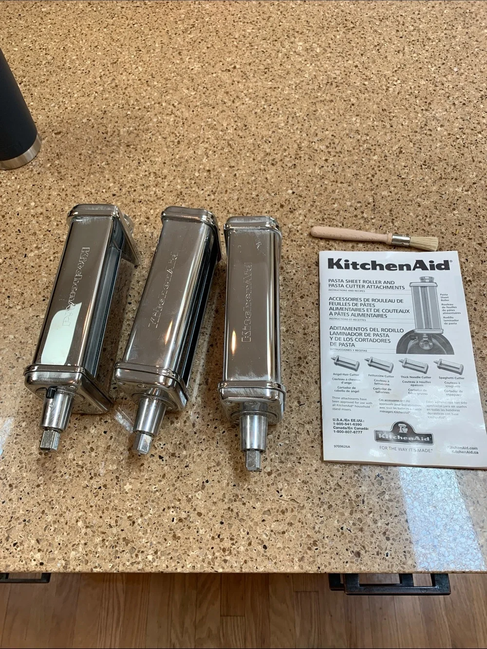 KitchenAid Chrome Pasta Roller and Cutter Set with Brush and Manual